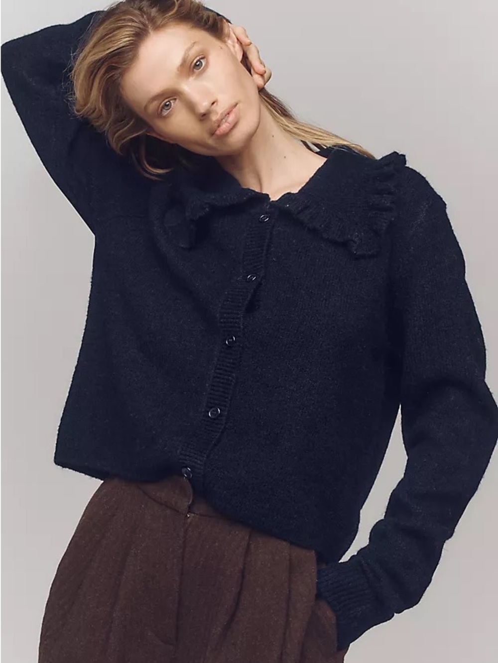 NWT The Ainsley Ruffle-Collar Cardigan Sweater by Self Contrast
